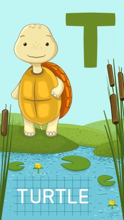 Animals ABC, letter T. Turtle in alphabet card. のイラスト素材