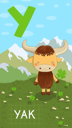 Animals ABC, letter Y. Yak in alphabet card. のイラスト素材