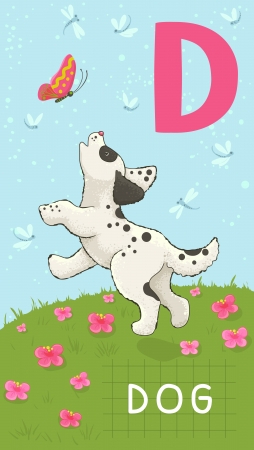 Animals ABC, letter D. Dog in alphabet card. のイラスト素材