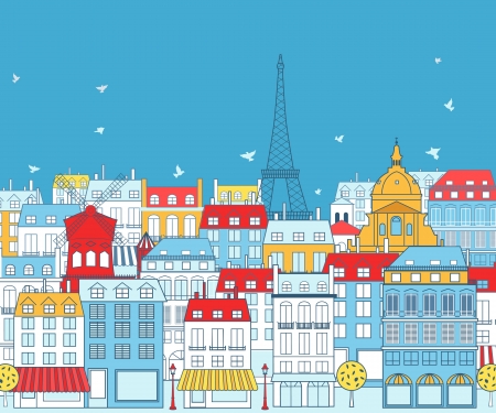 Paris cityscape with traditional buildings and famous architectures elements.のイラスト素材