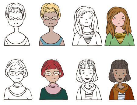 Set of various cartoon faces, illustration のイラスト素材