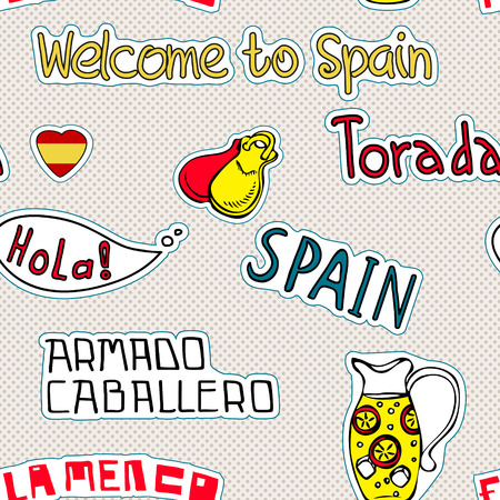 Travel Spain, Pattern with doodles symbols of Spain.のイラスト素材