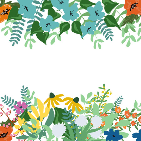 Abstract flowers and herbs background with space for text. Wedding, birthday, celebration card template.のイラスト素材