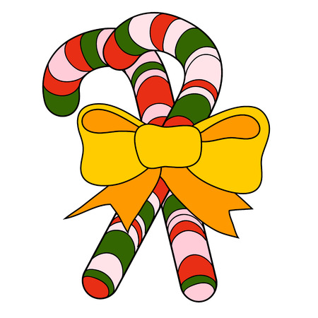 Two Christmas Candy Cane with Bow. Christmas Icon Symbolのイラスト素材