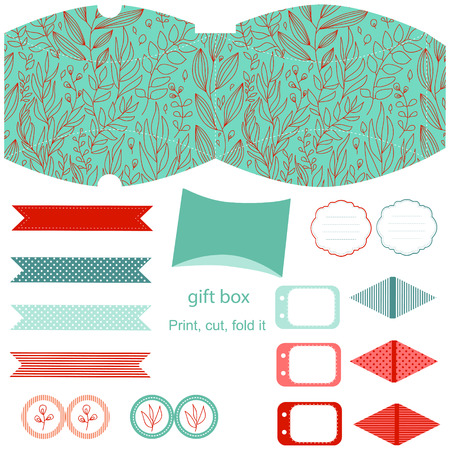 Party set. Gift box template.  Abstract floral nature pattern. Empty labels and cupcake toppers and food tags. Isolated.のイラスト素材