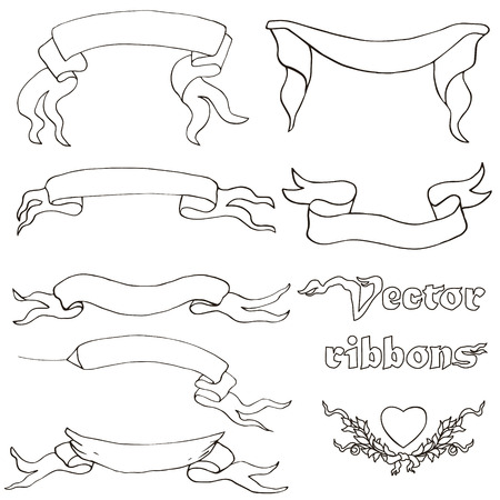 Vintage ribbon banners, hand drawn setのイラスト素材