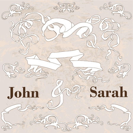 Vintage ribbon banners set, hand drawn clip art.のイラスト素材