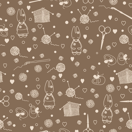 Pastime things; baby bunny, tea pattern. Can be used for wallpaper, pattern fills, web page background, surface textures.のイラスト素材