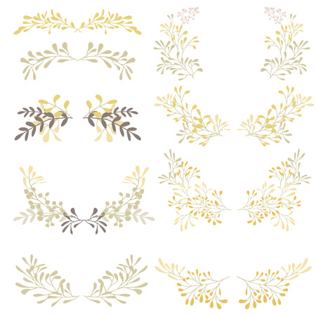 Hand drawn set of wreaths with herbs and branches, nature objects, clip art.のイラスト素材