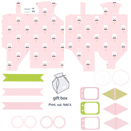 Party set. Gift box template. Empty labels and cupcake toppers and food tags.  Easter bunny pattern.のイラスト素材