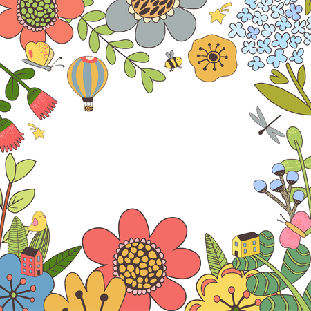 Design with hand drawn herbs and flowersのイラスト素材