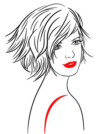 Hand-drawn portrait of young beautiful woman. Fashion illustration in sketch style. Vectorのイラスト素材