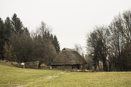 Wooden house in the park Shevchenko, Lviv, Ukraineの写真素材