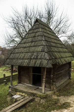 Old house with thatched roof, Shevchenko Park, Lviv, Ukraineの写真素材