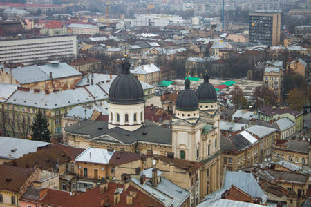 View of the city from the roof of the town hall in Lviv