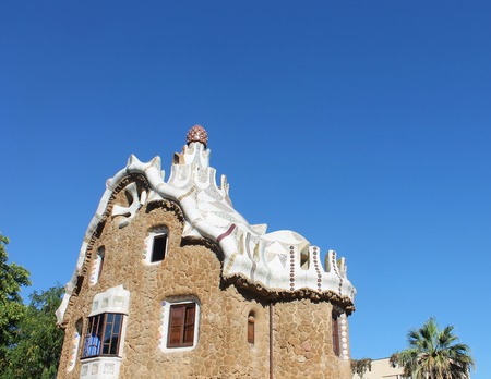 House with architectural detail in the Park Guell, Barcelona, Spainの写真素材
