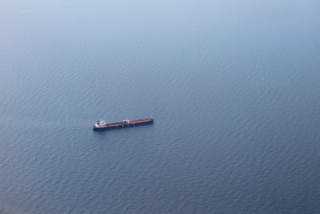 Cargo ship in the open Mediterranean Seaの写真素材