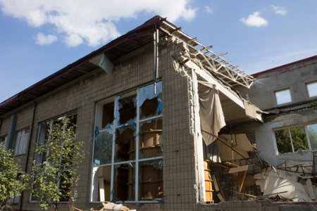 Remains of a building after an explosion in the Donbass, Ukraineの写真素材