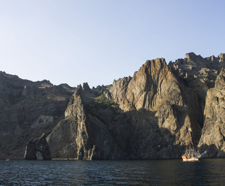 Beautiful bay in the Black Sea. Crimean mountains. Autumn 2015の写真素材