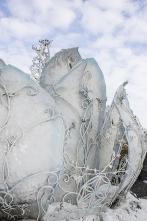 Monument in the form of a flower. Winter, Ukraineの写真素材