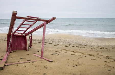 Crimean beach and a rescue ladder. Black Sea. 2014の写真素材