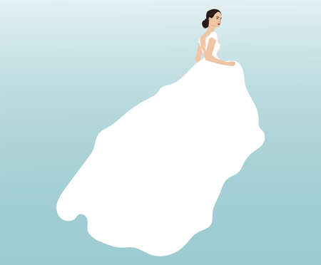 Beautiful model girl in elegant white wedding dress, woman in ball gown illustration vector.のイラスト素材