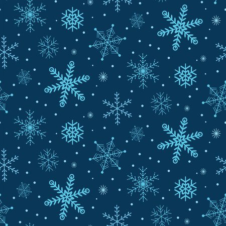 Abstract light blue snowflakes seamless pattern over navy blue . Great for Christmas gift wrapping...