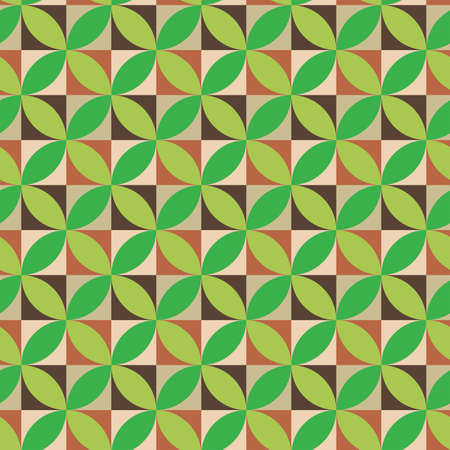 Mid century modern  seamless pattern in green over red, cream and brown squares. Great for wallpaper, home dÃ©cor and textileのイラスト素材