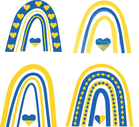4 icon set of boho rainbow with Ukraine flag colors. can be used as stickers, posters and T shirts to support Ukraine in the warのイラスト素材