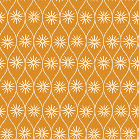 White retro daisy flower in ogee curve on orange background seamless pattern. for textile, wallpaper...