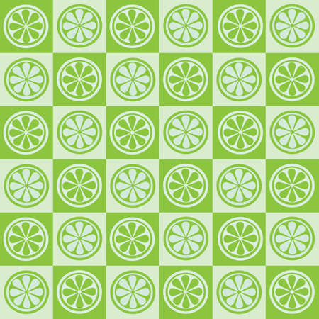 Lemon slices on lime green and light green checkerboard squares seamless pattern. For gift wrapping paper, stationary, textile and postersのイラスト素材