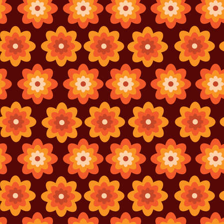 Cute retro 70s groovy hippie orange flowers seamless pattern. For textile, fabric, retro posters and home dÃ©corのイラスト素材