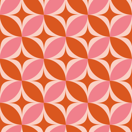 Mid century modern atomic starbursts on orange and pink circles seamless pattern. For home dÃ©cor, wallpaper and textileのイラスト素材
