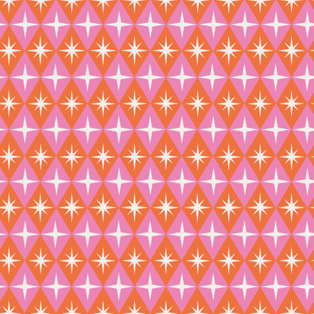 Mid century modern atomic starbursts seamless pattern on orange and pink retro diamond shapes. for home dÃ©cor, wallpaper and textileのイラスト素材