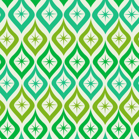 Mid Century Atomic Starbursts seamless pattern on ogee ovals in lime green, mint green and jade green. For home decor, wallpaper and textileのイラスト素材
