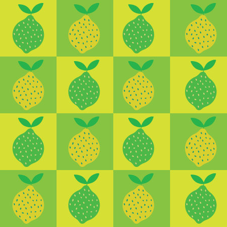 Checkered Yellow and Lime Green Lemon seamless pattern. For fabric, wrapping paper and textileのイラスト素材