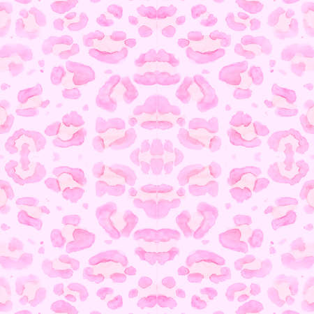 Pink Leopard Rapport. Female Cat Art Repeat. Seamless Watercolor Spotted Jungle Wallpaper. Pink Fabric Design. Japanese Leopard Border. Ocelot Fur Repeat. Elegant Leopard Texture.の写真素材