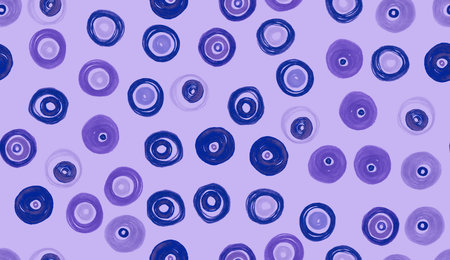 Violet Circles Background. Grunge Polka Dots Pattern. Watercolor Stains Shapes. Seamless Purple Circles Ornament. Random Textile Print. Color Graphic Confetti. Seamless Circles Ornament.の写真素材