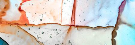 Pigment Abstract Art. Mineral Illustration. Organic Alcohol Inks Texture. Contemporary Flow Paint. Water Abstract Art. Teal Nautical Background. Alcohol Ink Landscape. Aqua Abstract Art.の写真素材