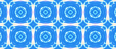 Seamless Watercolor Peru Pattern. Blue and White Colors. Bohemian Oriental Kaftan Design. Abstract...