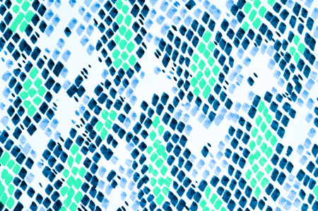 Camouflage Snake Design. Artistic Grunge Cloth Ornament. Cobra or Phyton Wild Surface. Blue Color. Wild Zoo Background. Camouflage Snake Watercolor Design.の写真素材