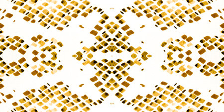 Seamless Snake Skin Pattern. Python Leather Wild Print. Exotic Safari Illustration. Yellow and Gold Border. Grunge Distress Snake. Watercolor Splatter Snake Skin Pattern.の写真素材