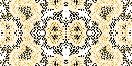 Seamless Predator Pattern. Yellow and Gold Border. Exotic Fashion Illustration. Python Leather...