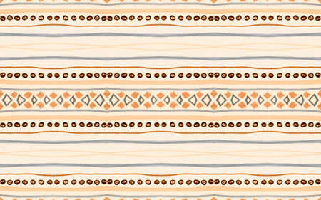 Seamless Aztec Pattern. Modern Ethnic Ornament. Beige American Background with Drawn Zig Zag. Aztec Print. Geometric Indian Motif. African Ikat Texture. Navajo Motif. Brown Aztec Print.の写真素材