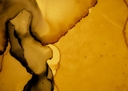 Black and Yellow Abstract Acrylic Pattern. Dark Flow Wallpaper. Watercolor Liquid Canvas. Artistic...