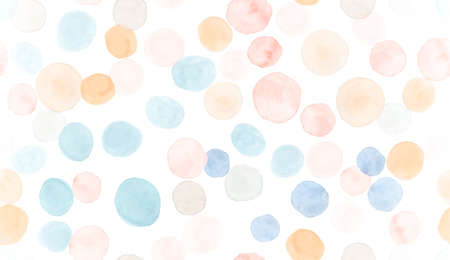 Seamless Circle Textile. Blue Watercolor Blots Illustration. Cute Watercolor Stains. Baby Radial Confetti. Seamless Circle Template. Orange Simple Decorative Spots. White Circle Texture.の写真素材