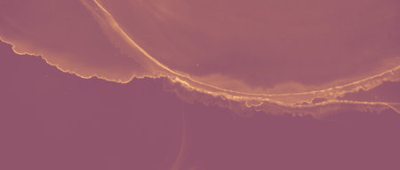 Ink Gold Marble. Brown Glitter Paint. Orange Art Bronze Abstraction. Red Old Artistic Fire. Ink Golden Background. Art Hot Lava Abstraction. Red Volcanic Splash. Ink Golden Pattern.の写真素材