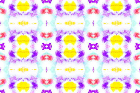 Seamless Watercolor Kaleidoscope. Multi Colorful Repeat. Abstract Handdrawn Kaleidoscope. Artistic Boho Background. Color Tribal Cotton Material. Watercolr Kaleidoscope Pattern.の写真素材