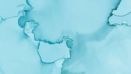 Teal Pastel Fluid Water. Blue Cloud Modern Abstraction. Contemporary Paint Wallpaper. Pastel Fluid Design. Blue Sea Creative Abstraction. Watercolor Color Illustration. Ink Stains Pattern.の写真素材
