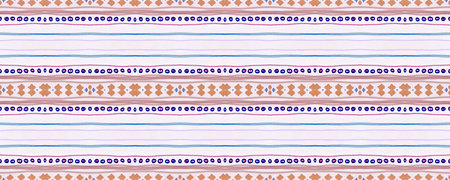 Seamless American Ornament. Purple Ikat Border. Bohemian Tribal Design with Drawn by Pen Zigzags....